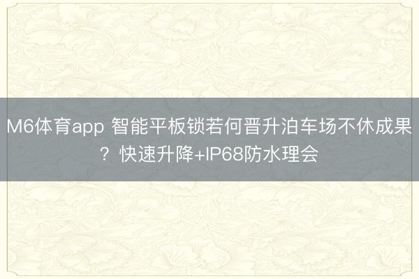 M6体育app 智能平板锁若何晋升泊车场不休成果？快速升降+IP68防水理会