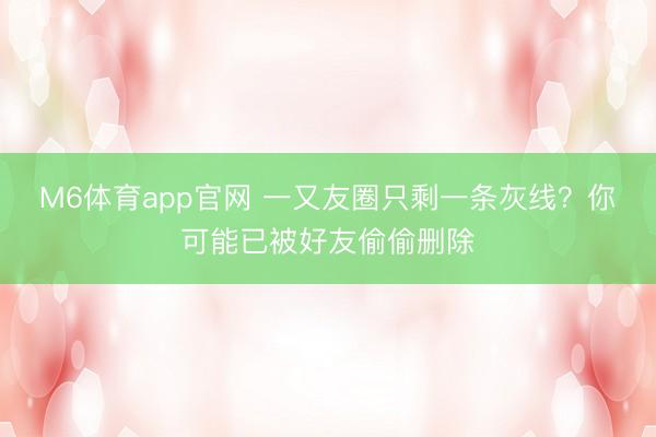 M6体育app官网 一又友圈只剩一条灰线?你可能已被好友偷偷删除